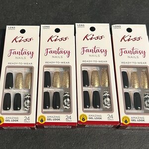 Kiss Fantasy Nails - Black and Gold Glam Long Length